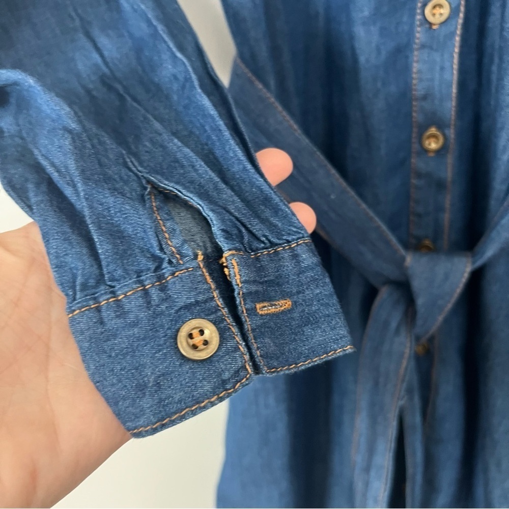 NWT Davi & Dani Denim Embroidered Shirt Dress Cotton Chambray Bird Pockets Small - Picture 6 of 15